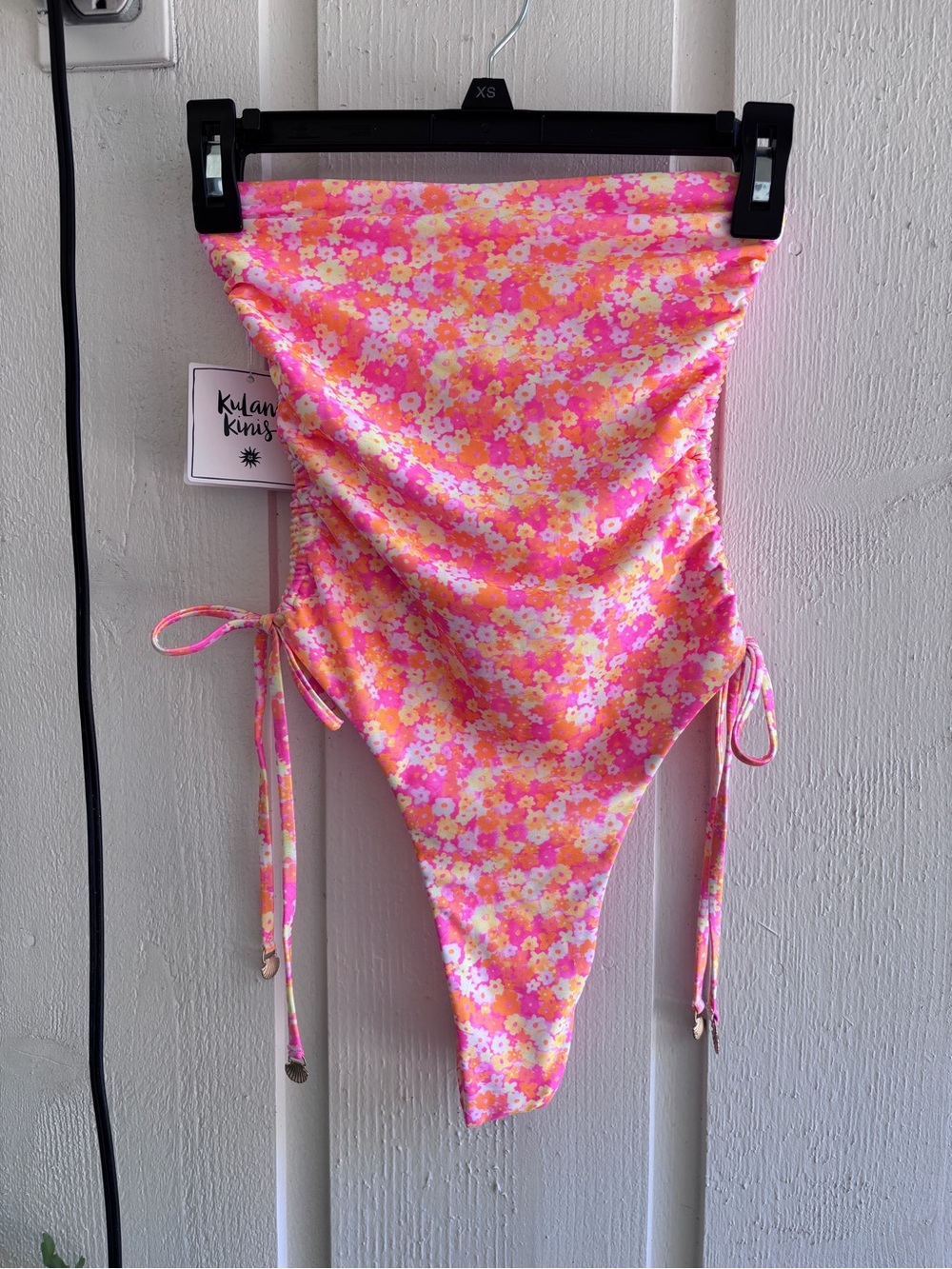 Kulani Kinis “Mimosa Meadows” Pink & Yellow Floral Thong Bandeau One Piece